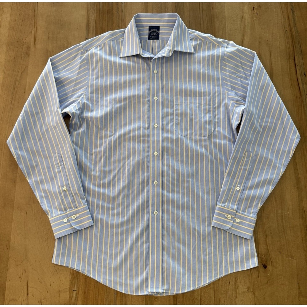 Brooks Brothers Supima Cotton Men's Shirt 15-1/2 , 34/35 , Non-Iron, Blue Yellow